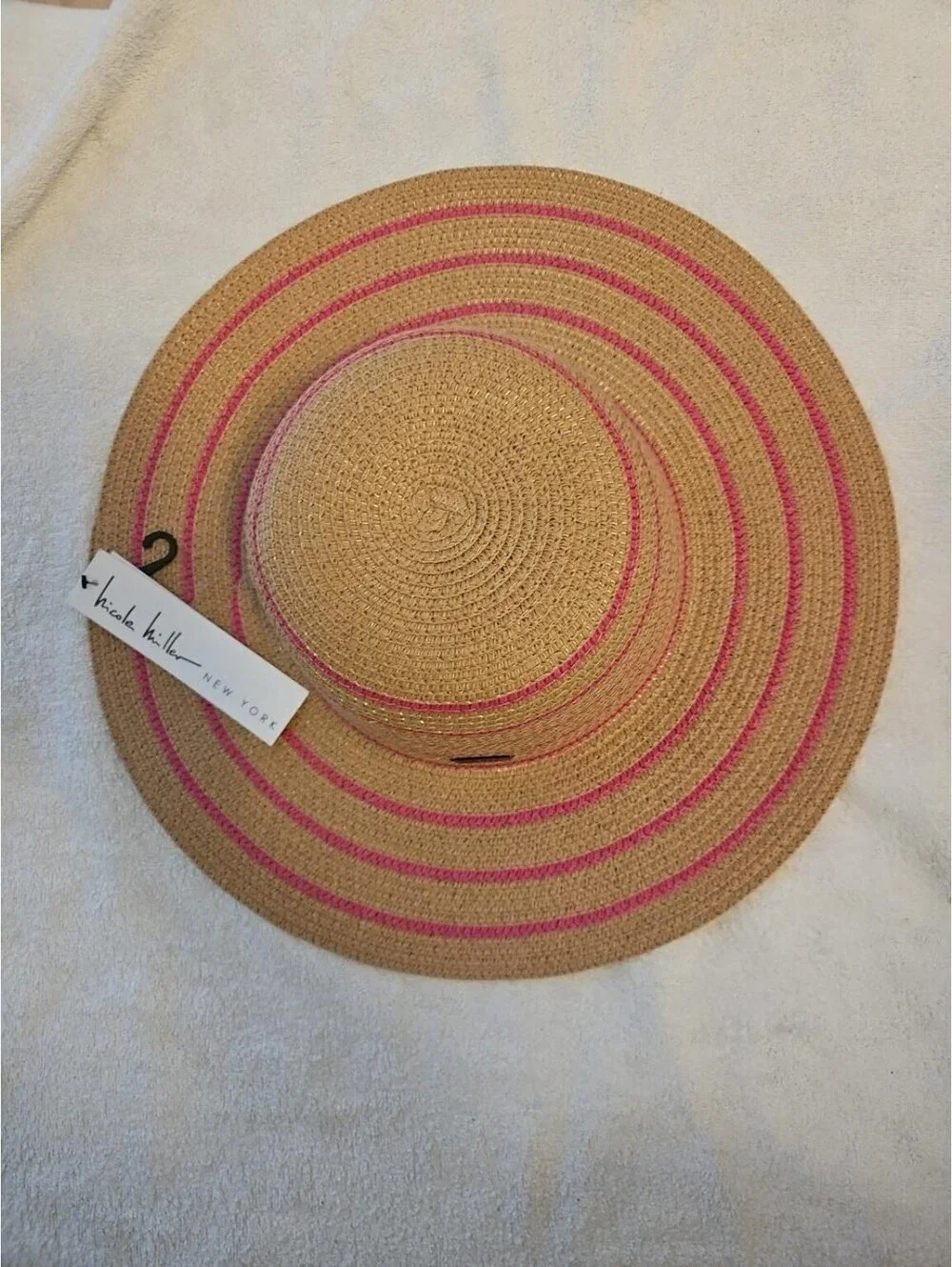 Nicole Miller New York Sun Hat Womens Tan Pink Wide Brim Packable NWT One Size